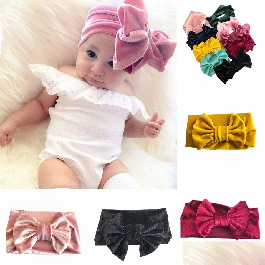 Hair Accessories Girls Gold Veet Bow Opaski dla dzieci Bowknot Princess Band Children Boutique 9 Colour