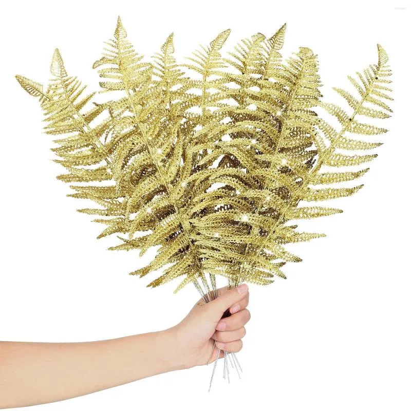 Flores decorativas Planta artificial de Natal de 20 peças 16,92 polegadas folhas de prata de ouro Glitter Home Party Decorating Tree Diy