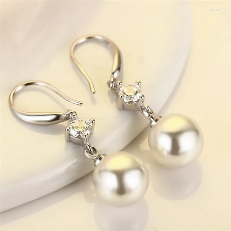 Dangle Earrings Classic Silver Plated Simulation Pearl Drop Bridal Wedding Earring Engagement Jewelry Women Anniversary Gifts