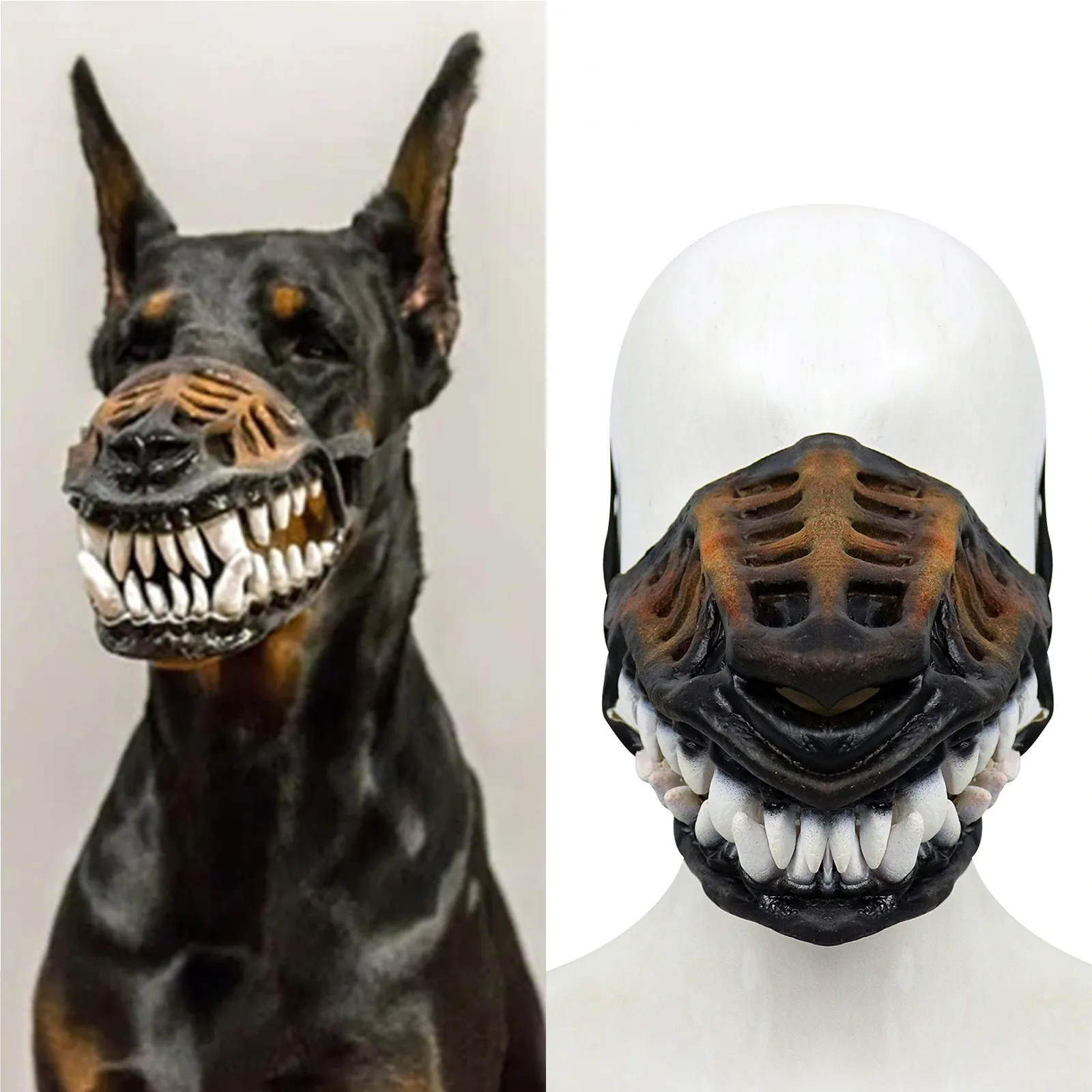 Modna odzież dla psów zabawne kagańce Straszne Safty Lateks Guma Maska usta do roli Plaga Puppy Halloween Cosplay P O Props 230814
