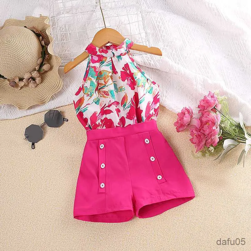 Floral Print Pink Pant Set For Girls Shirt And Pants Outfit For