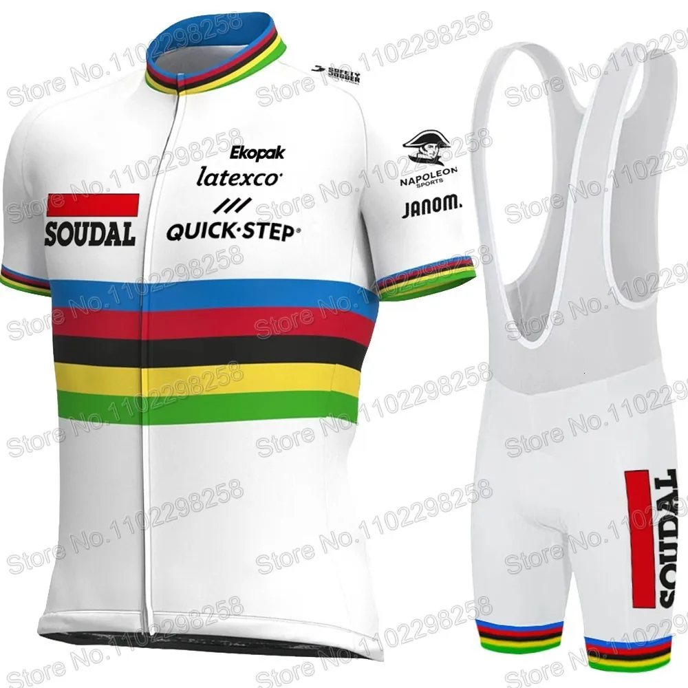 Cycling Jersey Sets Maillot Soudal Quick Step World Champion Set Clothing Road Bike Shirts Suit Bicycle Bib Shorts MTB Wear Ropa 230814