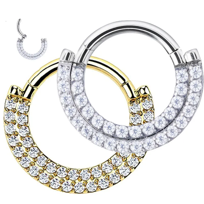 Labret Lip Piercing Jewelry G23 Ear Cartilage Earring Earlobe Two Rows CZ Zircon Paved Nose Rings Hoops Nipple Clicke Ring Jewellery 230814