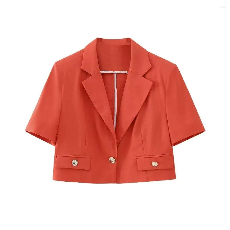 Giacche da donna arancione Blazer arancione Donne a maniche corte a maniche corte a manichette testurizzate chic high street top femminile 2023