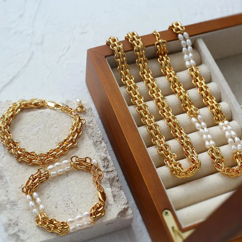 Pendant Necklaces Brass Multi Twist Chain Natural Pearl Statement Women Jewelry Punk Hiphop Designer Runway Rare Boho Top Japan Korean