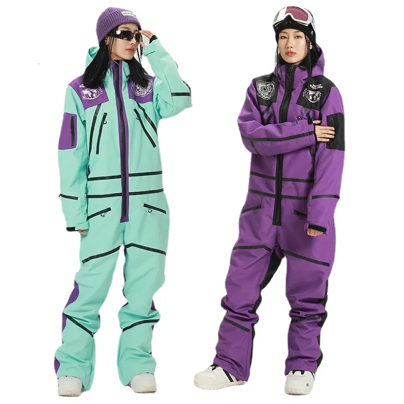 Skiddräkter 2023 Vattentät huva kvinnlig skidhoppsuit Sport kvinna snowboard kostym vinterkvinnor Snowsuit Mountain Total kläder 230814
