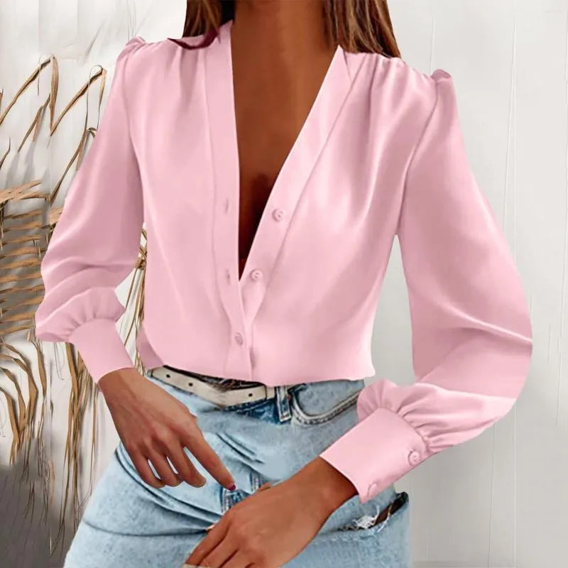 deep v neck blouse long sleeve