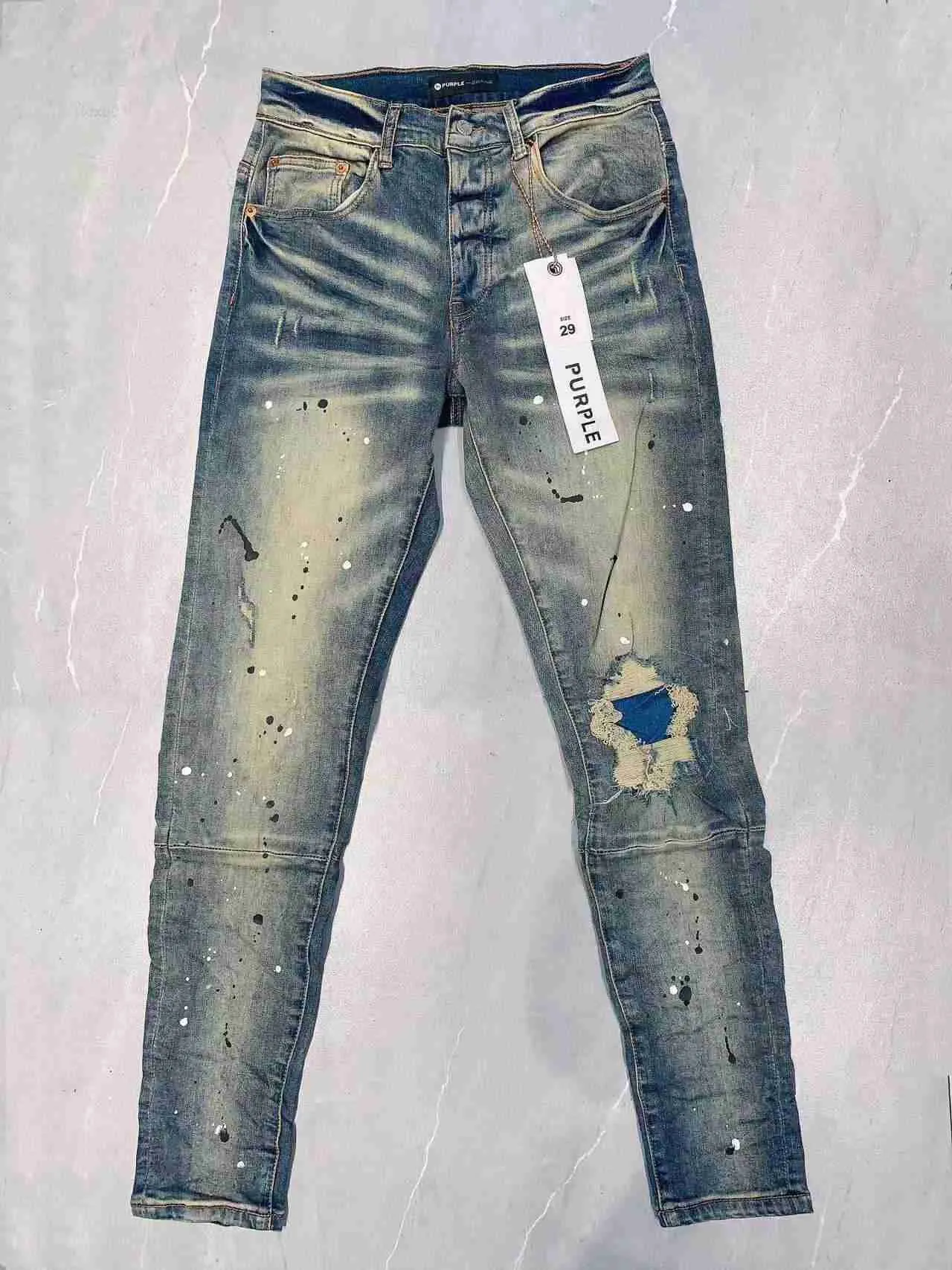 Purple Jeans Designer Men for Women Pants Brand Summer Hole 2023 Ny stil Broderi Självodling och små fötter Fashionw3qx