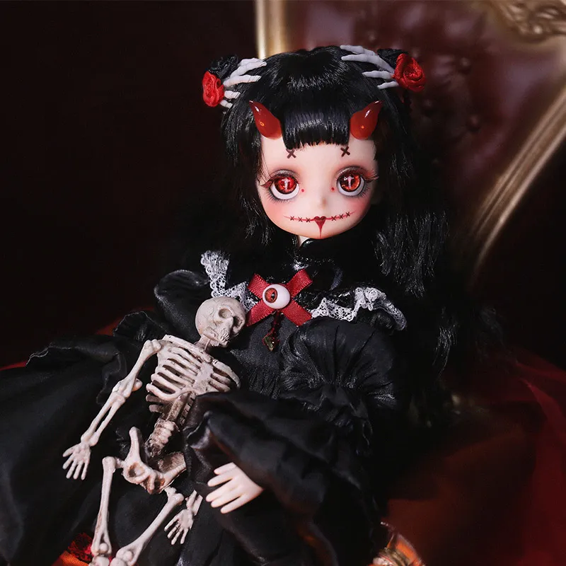 Dolls Tiny BJD Doll 16 giocattoli d'arte per ragazza lol Halloween Scheletro Hairpin Horn Fantasy Figura Figura Ut Body Lati Aimerai 230815