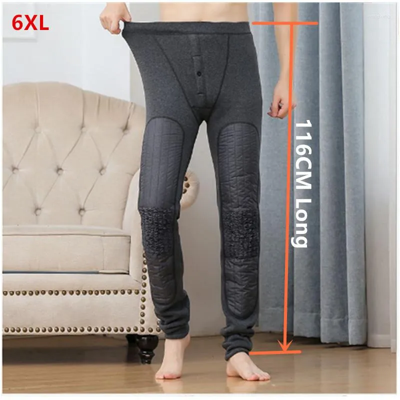 Men's Pants Tall Men Winter Long Johns Thermal Underwear Leggings 116CM  High Waist 6XL Plus Size Extra Berber Fleece Underpants