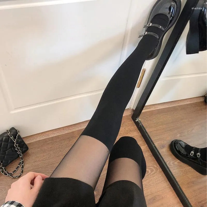 Kvinnliga strumpor sexiga tights strumpbyxor lapptäcke ren svart lår höga strumpor kvinnlig hosidery över knä japansk stil jk sock