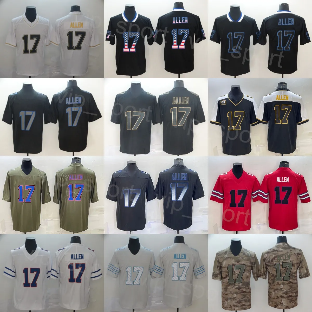 Homem 17 Josh Allen Team Football Jersey Cânhamo Cinza Drift Rainbow Leopard Grain USMC Deusa Hifenização Sombra Bandeira Respirável Vapor Uniforme Intocável