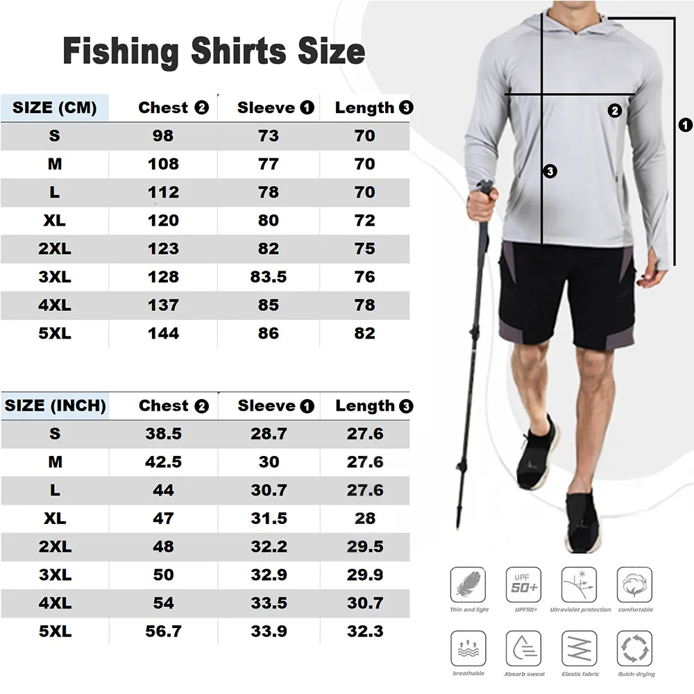 Outdoor T Shirts Fishing Shirt UPF 50 Hooded Fishing Clothes Men