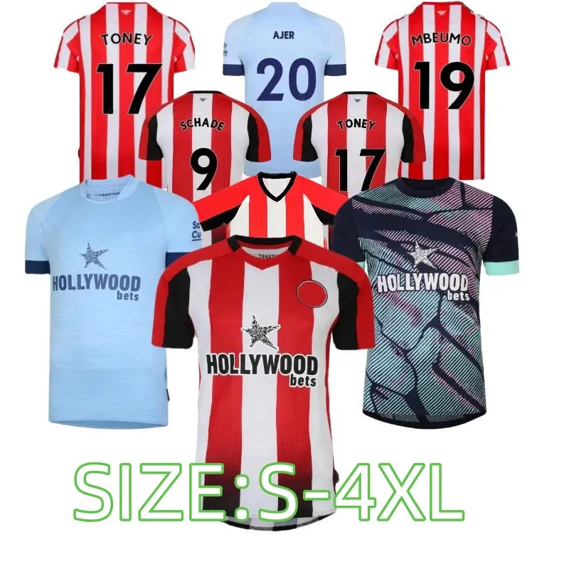 S4XL 23 24 Brentfords FC Home Away Soccer Jerseys 2023 2024 Vuxen Toney Mbeumo Henry Second Football Shirts Men Kids Kit