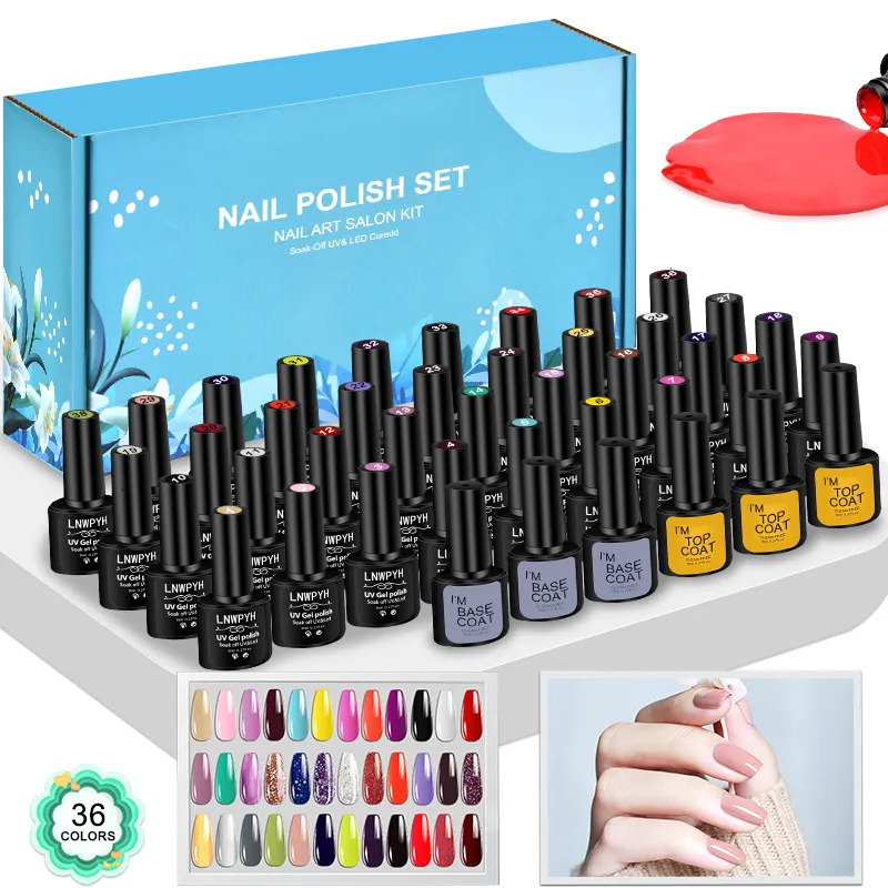 مجموعات فن الأظافر lnwpyh 28 42pcs جل البولندية طقم الأشعة فوق البنفسجية LED مجموعة manicure Vernis شبه الدائمة القاعدة المعطف العلوي 230815