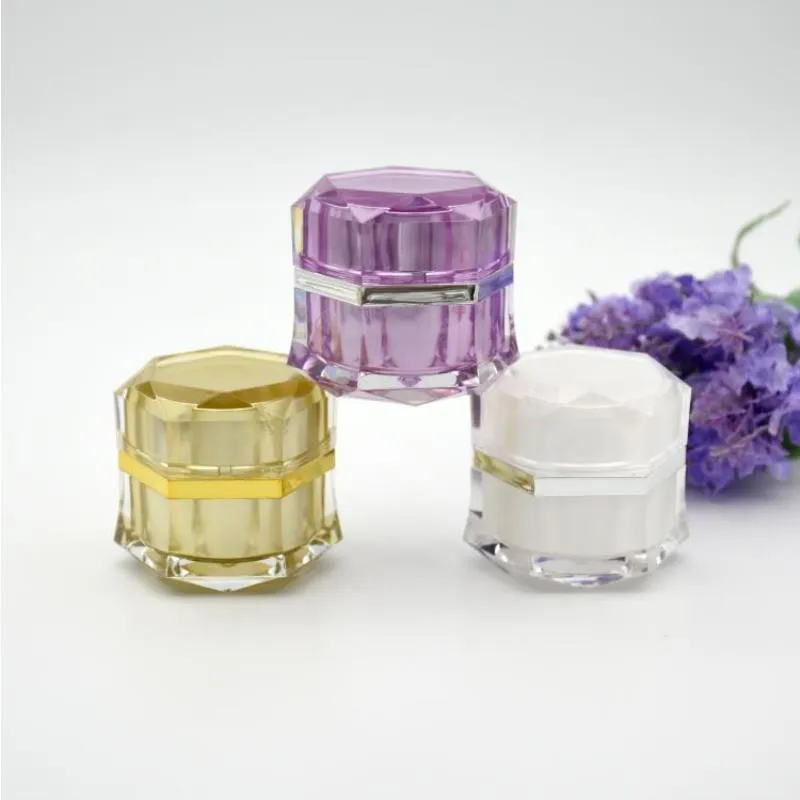 5g 10g Hexagon Shape Cosmetic Acrylic Jars Upscale Refillable Cream Lotion Sample Jar Pot Container with Liners and Screw Lid 3 Colors Nvpef