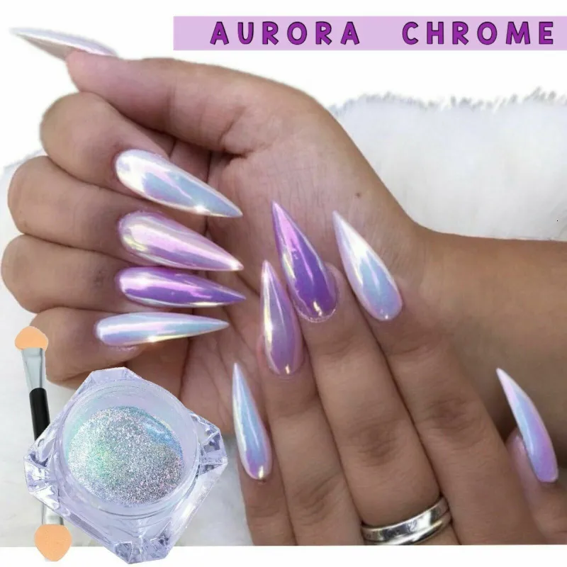 Glitter per unghie Aurora Polvere specchio Effetto cromata sirena arcobaleno AB 230814