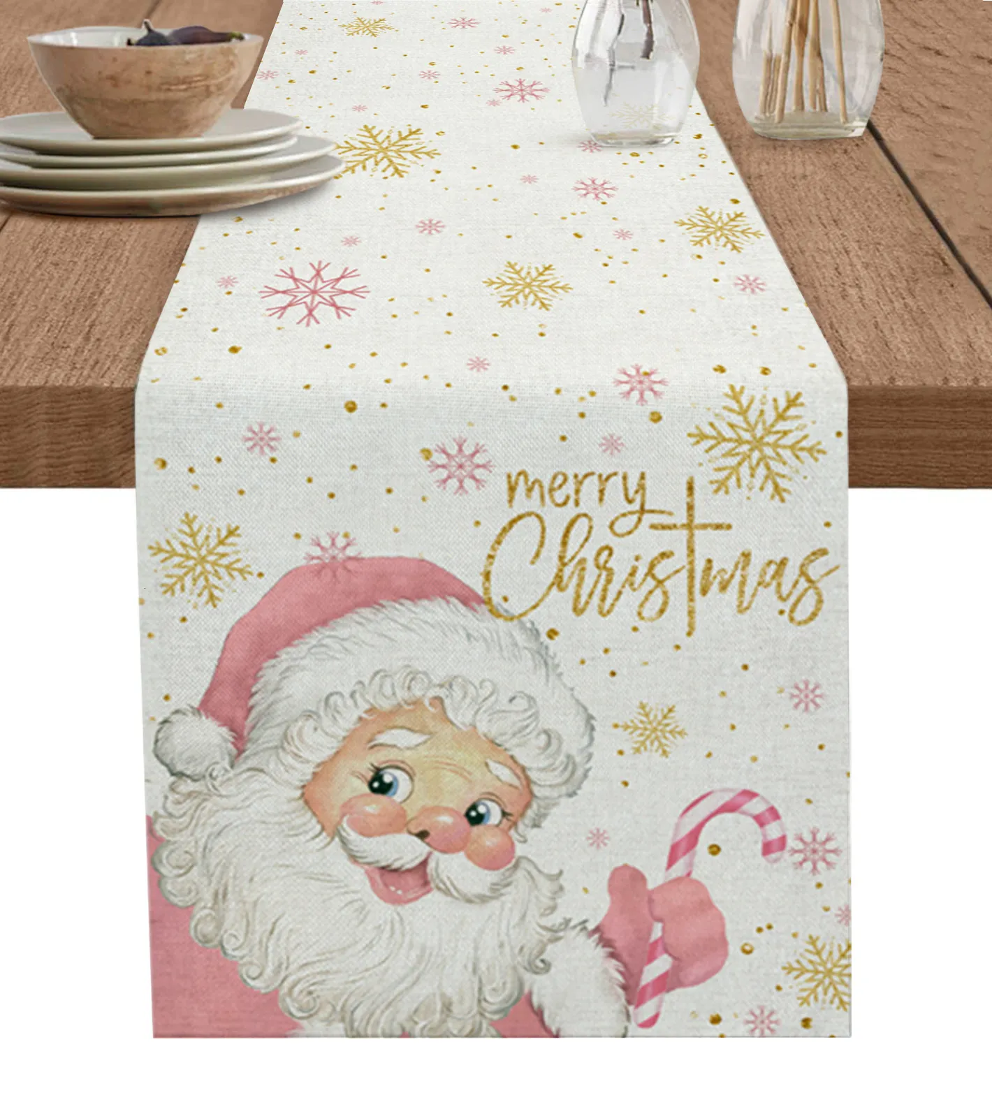 Table Runner Christmas Pink Old Man Snowflake Candy Wedding Decoration Runner Tavolo da cucina Tavolo Tavolo Tavolo Tavolo in tessuto 230814