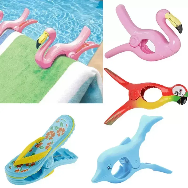 Grote zomerkleding Clip Hook Animal Parrot Dolphin Flamingo Watermeloenvormige strandhanddoek klem om de windplastic kleding Pinnen te voorkomen, waskleding Clips FY5394