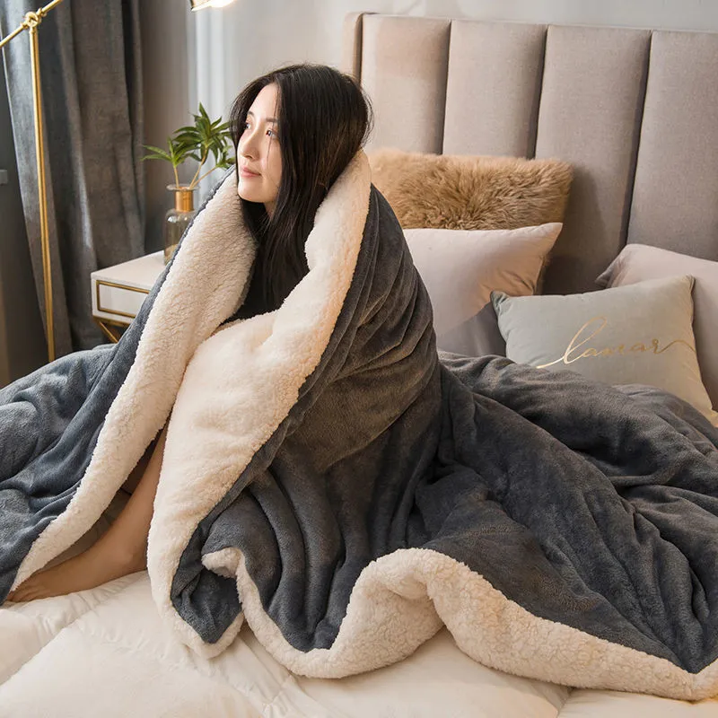 Winter Wool Throw Blanket Double Sided Queen Fleece Quilt Cover