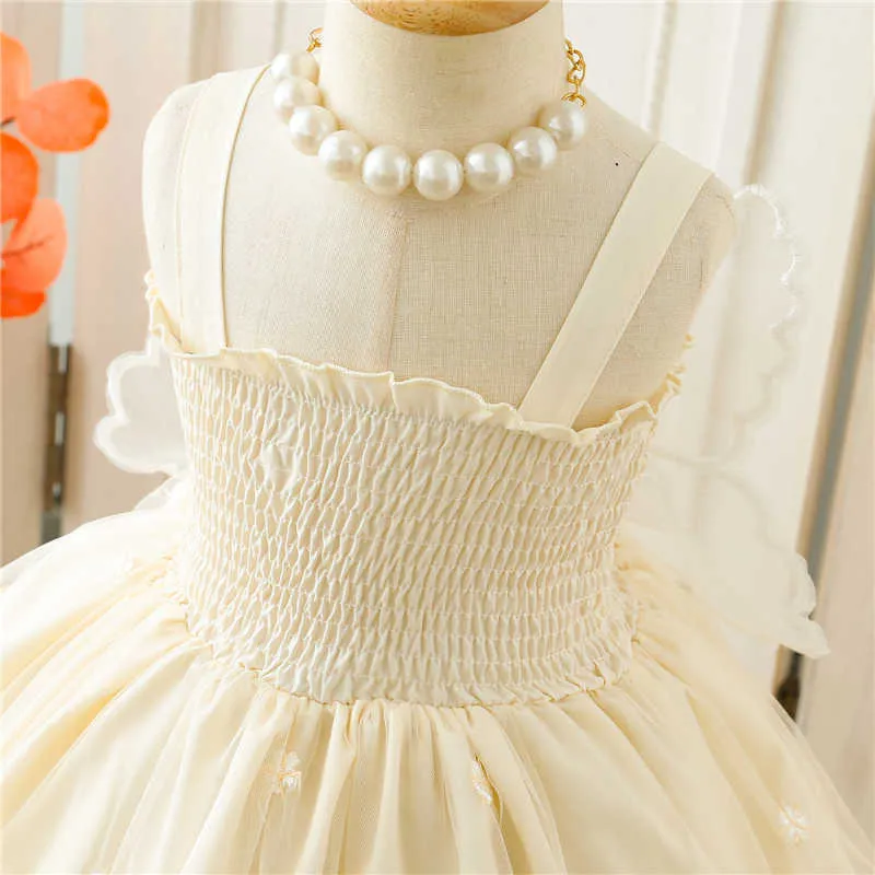女の子のドレス夏の新生児の女の子プリンセスパーティードレスバックボーウィングスフェアリーストラップ刺繍蝶メッシュドレス