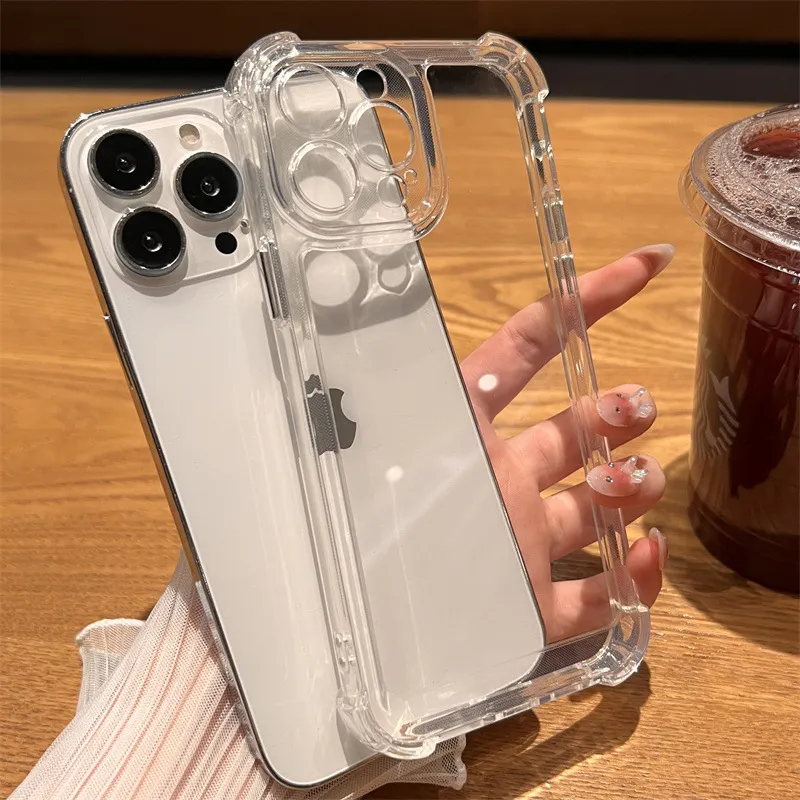 Space Airbag Hybrid Clear Hard Acrylic Back Cases Four Corners Chock Absorption Anti-Scratch stockproof TPU PC Cover för iPhone 15 14 13 12 11 Pro XR XS Max X 8 7 Plus