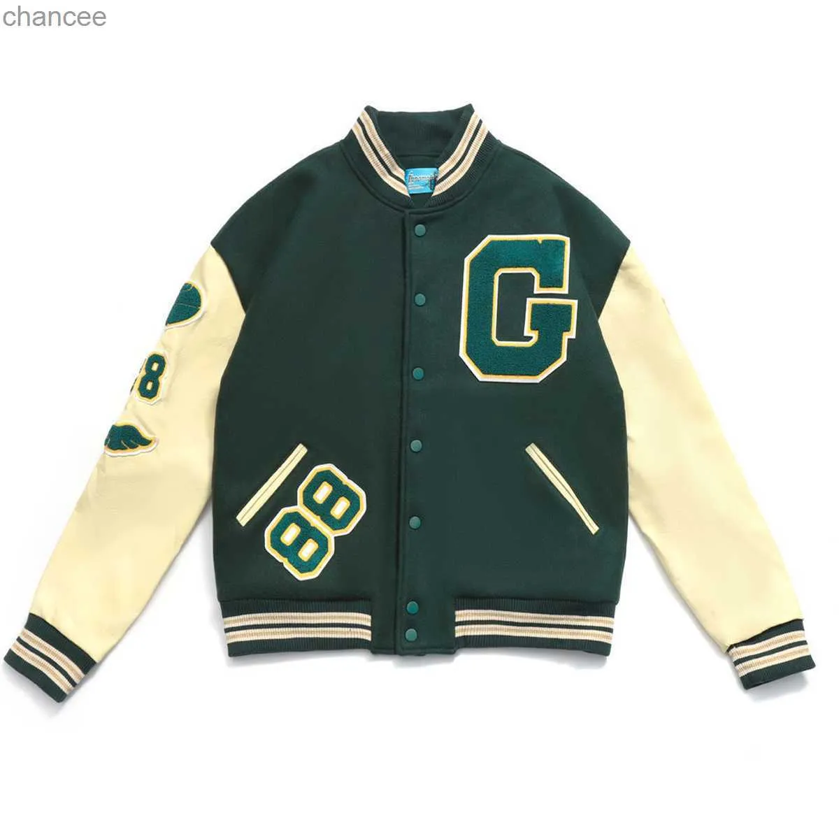 G Brief Stickerei Varsity Baseball Jacke Männer Vintage Green Women's Oversize Bomber Jacket University College Coats Hip Hop 88 HKD230815