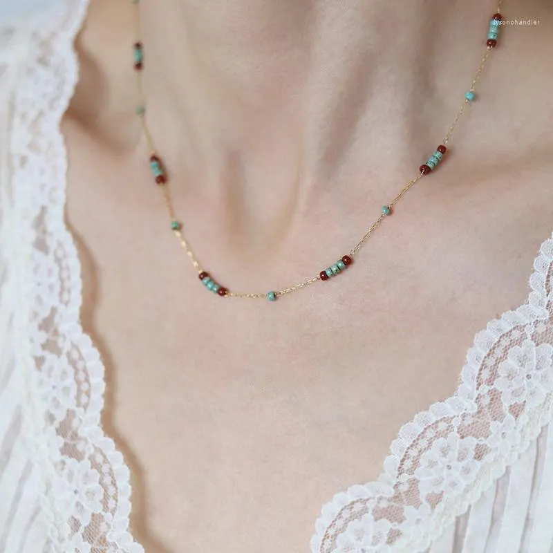 Kettingen imitatie turquoise patroon glas roestvrijstalen ketting ketting voor meisjes geschenk vriendin in accessoires designer sieraden