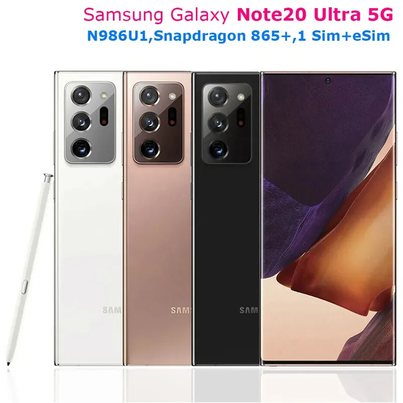 삼성 갤럭시 노트 20 Ultra 5G Note20 N986U1 128G/256G/512GB 옥타 코어 스냅 드래곤 865+ 6.9 "12GB 108MPDUAL 12MP 핸드폰 ESIM