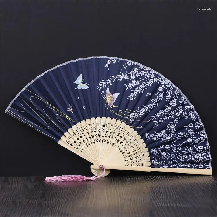 Figuras decorativas Ventilador de 2 piezas plegables estilo chino femenino japonés pequeño clásico seda antigua