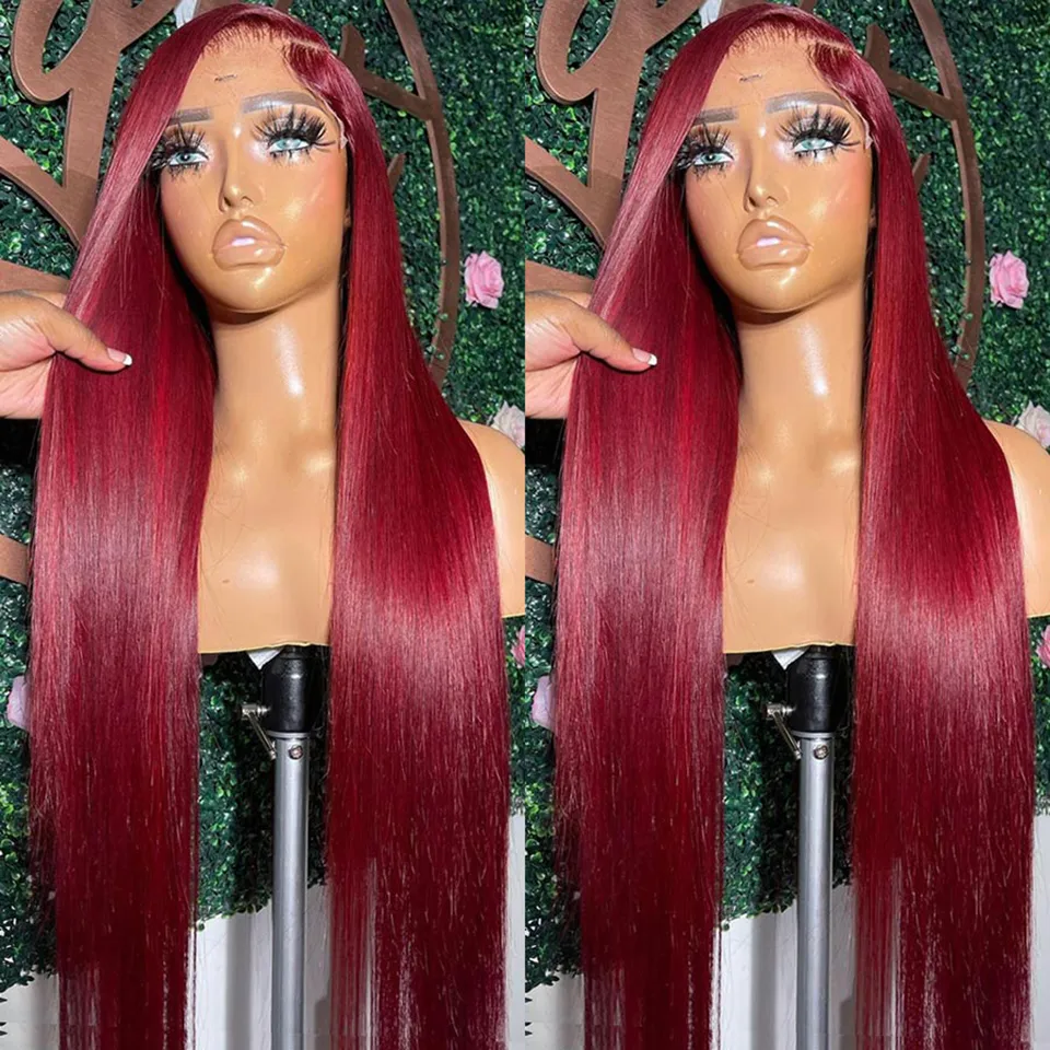 Burgundy 13x6 Hd Lace Frontal Human Hair Wig Straight Red 220％密度13x4レースフロントヒューマンヘアウィッグ