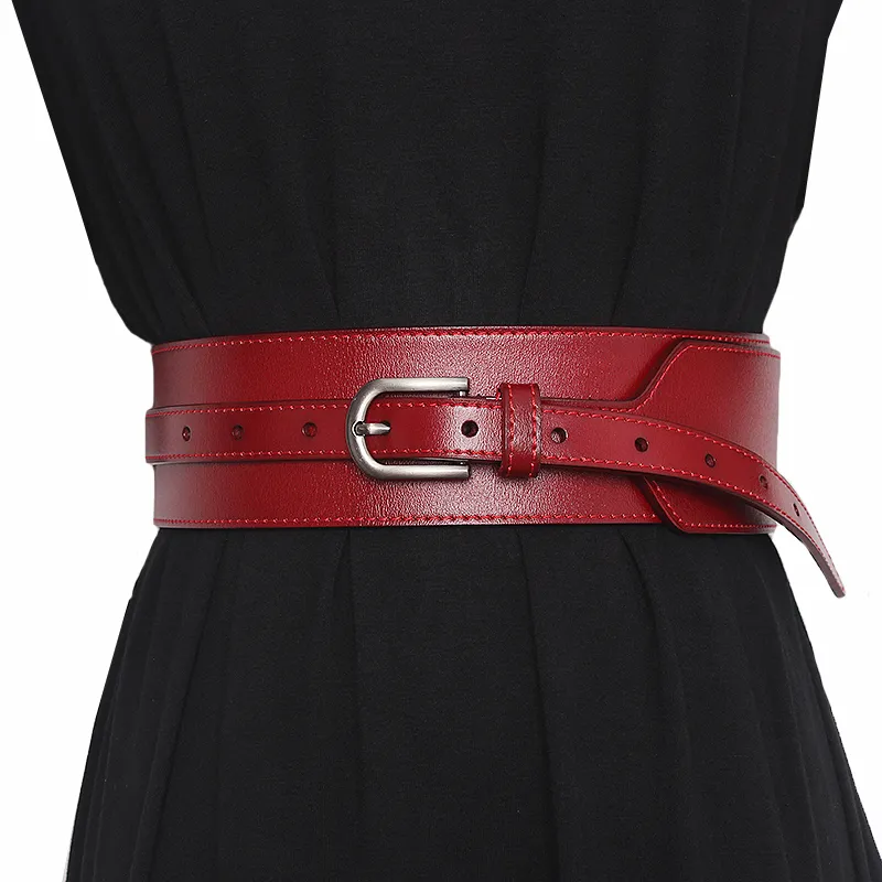 Other Fashion Accessories Belts Luxury Brand Designer Femme Genuine Leather Corset Belt Fashion Punk Red Black Wide Harness Cummerbunds 230814