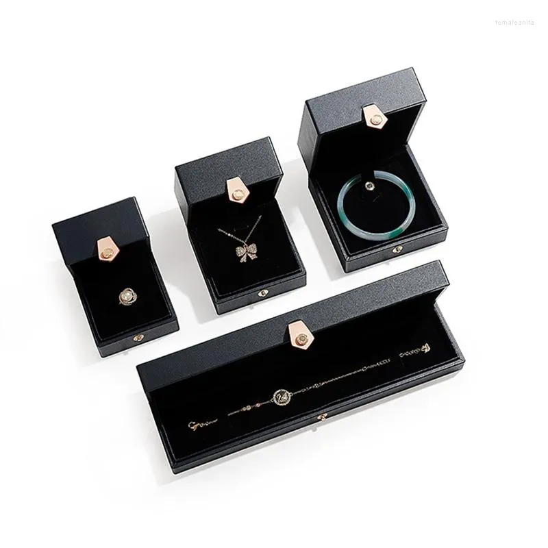 Smycken påsar mörkblå pu läderlåda ring hänge halsband armband arrangör lådor och förpackningar