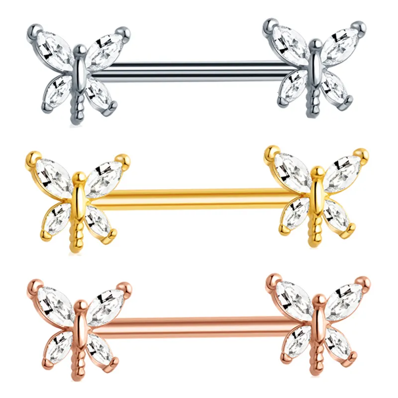 Labret Lip Piercing Jewelry Butterfly Nipple Rings 14G Stainless Steel Tongue Ring Barbell for Women 230814