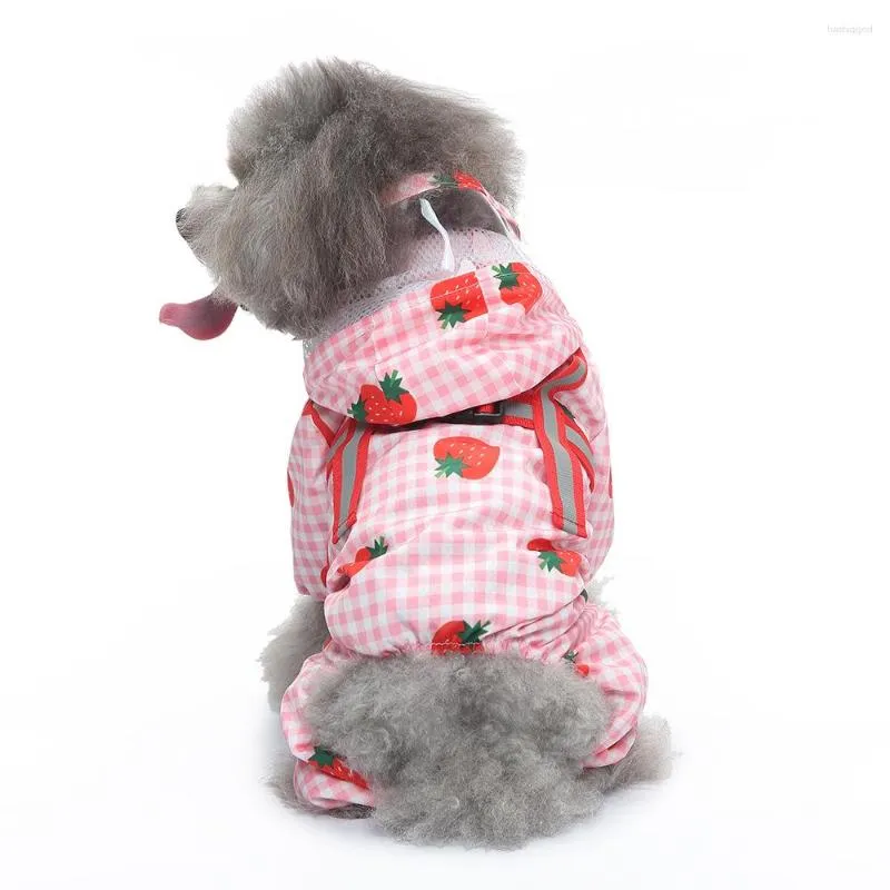 Dog Apparel Pet Supplies Strawberry Pattern Raincoat For Small Medium Four Legged Reflective Duck Universal