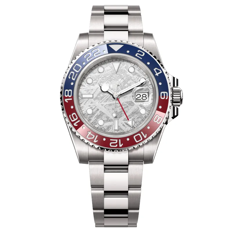 Ny herrklocka Pepsi GMT Batman Batwoman Men's Watch Clean Factory Sprite 40mm Watch Oyster Armband Silver Diamond Ceramic Bezel Black Dial With Box