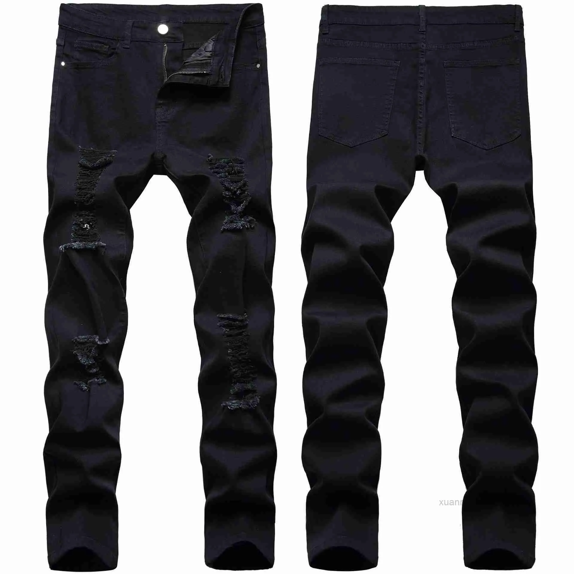 Mens Jeans Retro Black Pants Stretch Ripped Slim Fit High Quality Fashion Denim Trousers NNUE