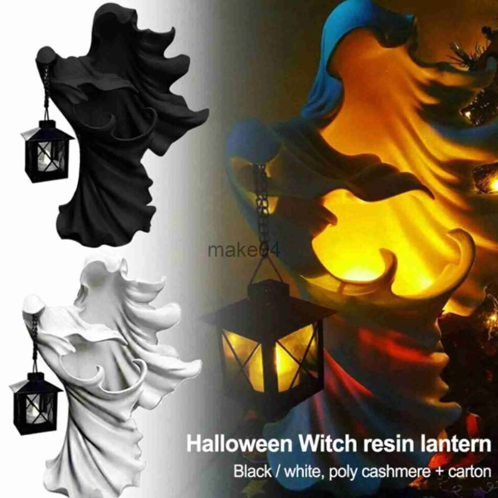 Neuheit Gegenstände Halloween Hexe mit Lantern Realistischer Harz Geister Skulptur Ghost Auf der Suche nach leichter beängstigender Hölle Messenger für Home Party Decor J230815