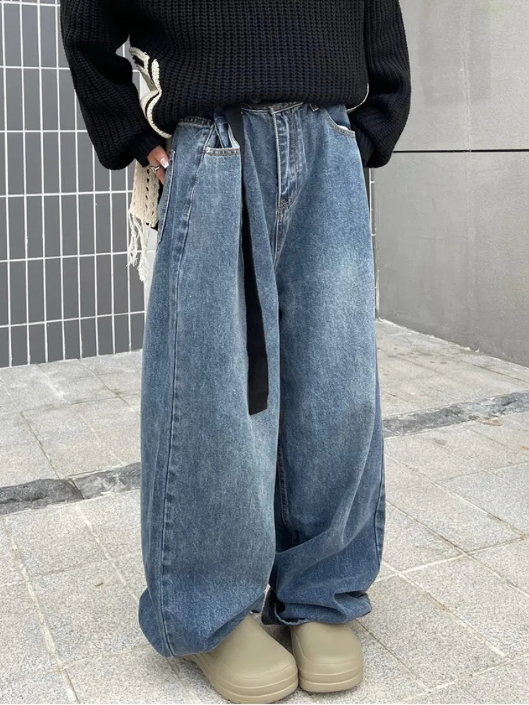 Jeans femininos 2023 Primavera e outono Versão coreana Retro High Street Wieleg Calças feminino Y2K Casal solto Jeans de esfregaços retos 230814