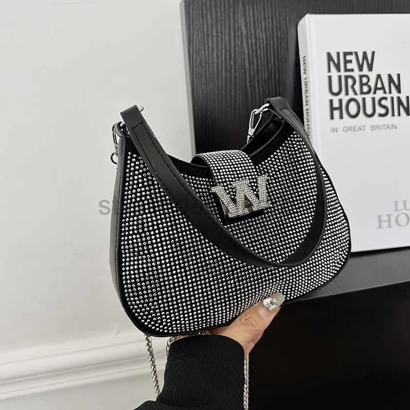 Shoulder Bags New Water Diamond Women's Bag niche design sparkling bag underarm bag women's fashionable diagonal cross net red full diamond bagstylishdesignerbags