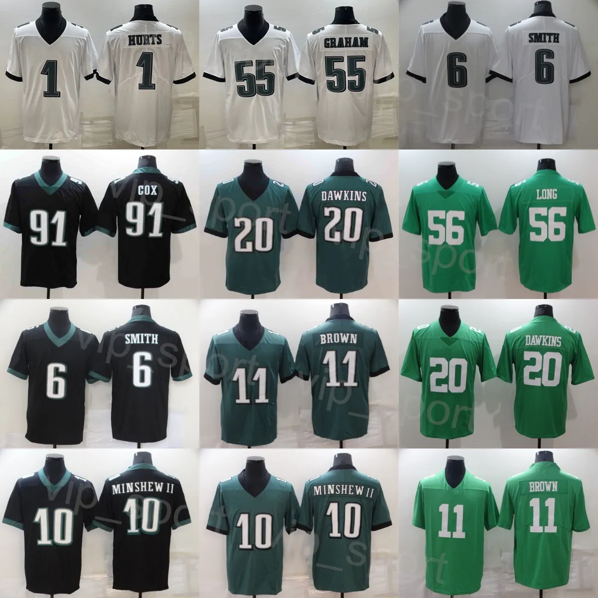 Mans fotboll 11 A.J. Brown Jersey 1 Jalen gör ont 20 Brian Dawkins 56 Chris Long 91 Fletcher Cox 6 Devonta Smith Vapor Color Rush Brodery and Sying Breatble Sale