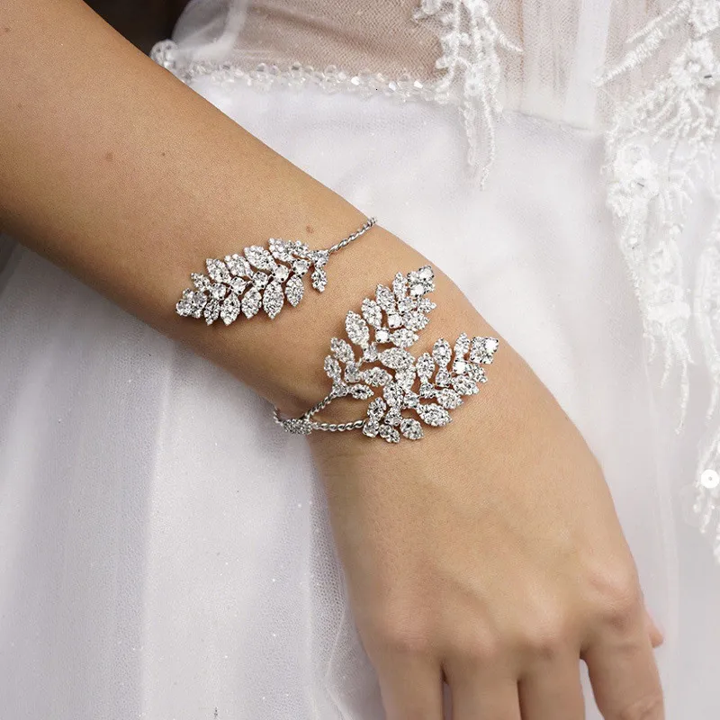 Bracelets de charme Stonefans Jóias de pulseira folhas de folhas de noiva para mulheres Bracelete de casamento requintado Jóias de cristal de cristal 230814