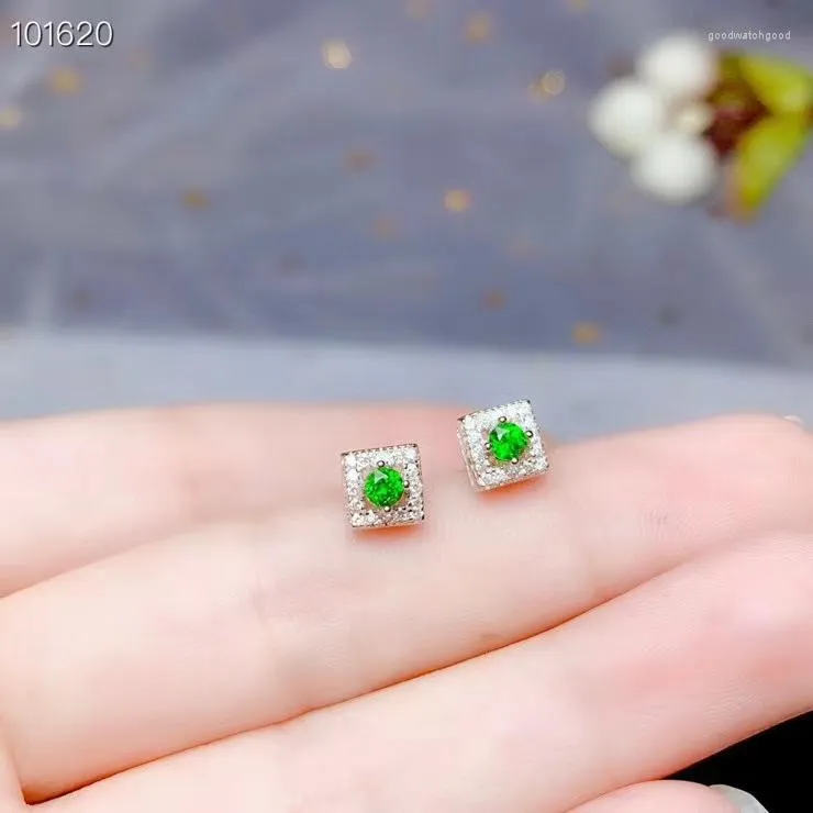 Orecchini per borchie Colife Jewellery 925 Silver Square per Giovane Girl 3mm Diopside Gemstone