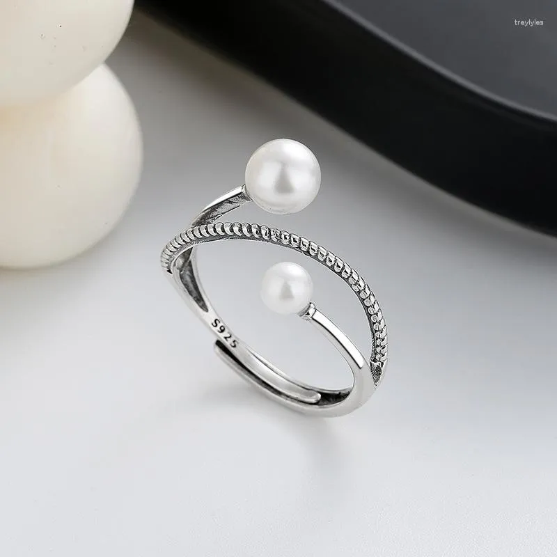 Cluster Rings S925 Sterling Silver Japanese Korean Version Of Small Incense Wind Multi-Layer Pearl Ring Temperament Elegant Female