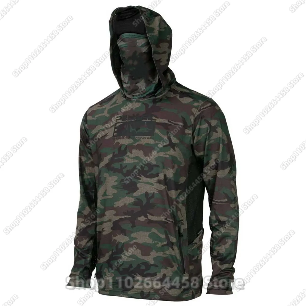 Mens Camouflage Hoodie Fishing Shirt Long Sleeve, Sun Protection, Anti UV,  Outdoor Clothing T Shirts With Pelagic Design UPF 50 230814 From Zhong07,  $17.1