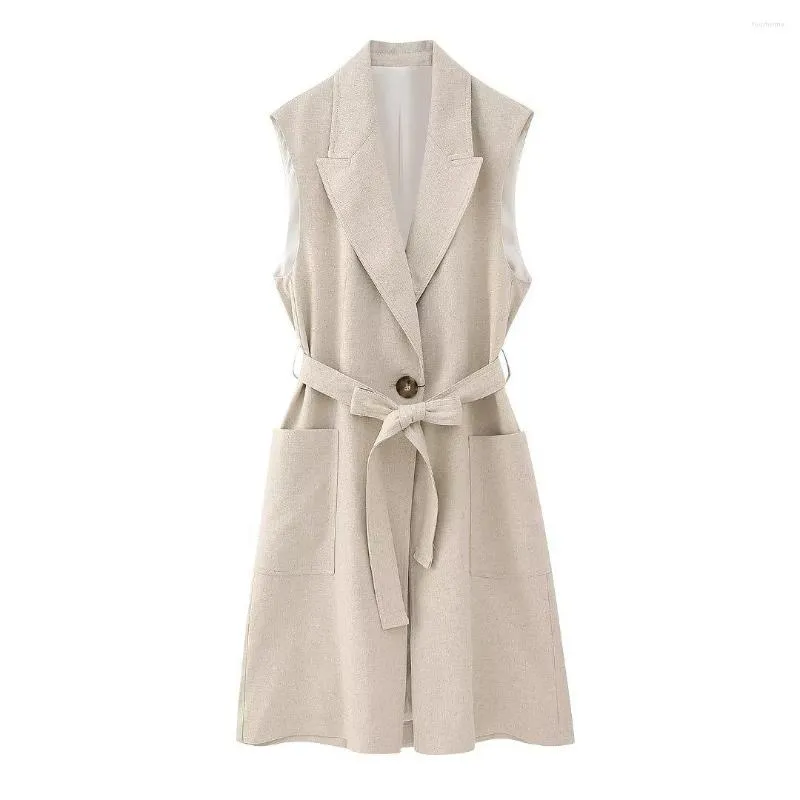 Women's Vests Women Long Waistcoat Autumn 2023 Clothing Sleeveless Coat With Belt Modern Girl Casual Vest Wear