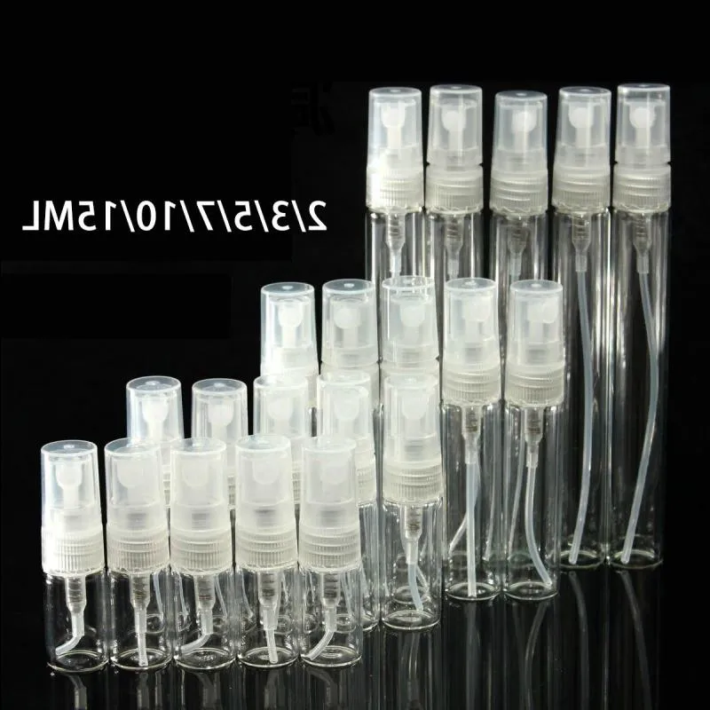 2/3/5/7/10/15 ml Mini Clear Glass Refillable Parfym Pump Spray Bottle Atomizer Tom Cosmetic Exempel Gift Container XVWRI