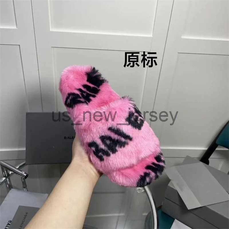 Slippers 2023 autumn new letter casual fur mop with flat bottom fashion mink hair one character female J230815