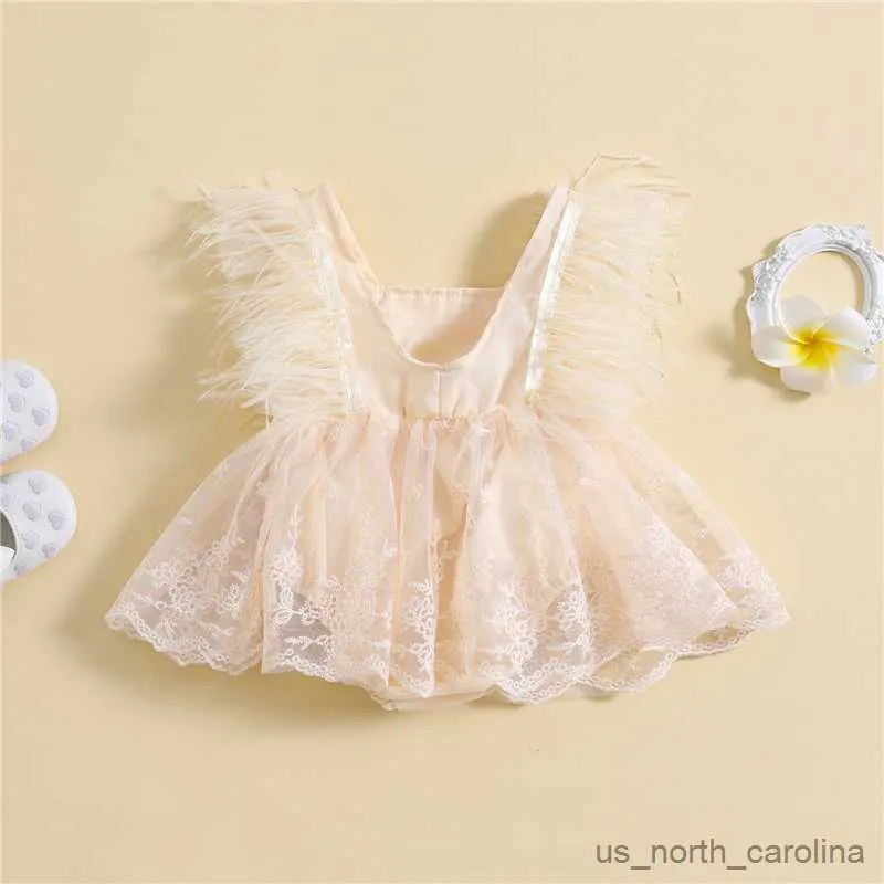 Girl's Dresses 0-24M Newborn baby Girl Clothes Sleeveless Feather Patchwork Romper Summer Sweet Princess Jumpsuit Dress Outfit R230815