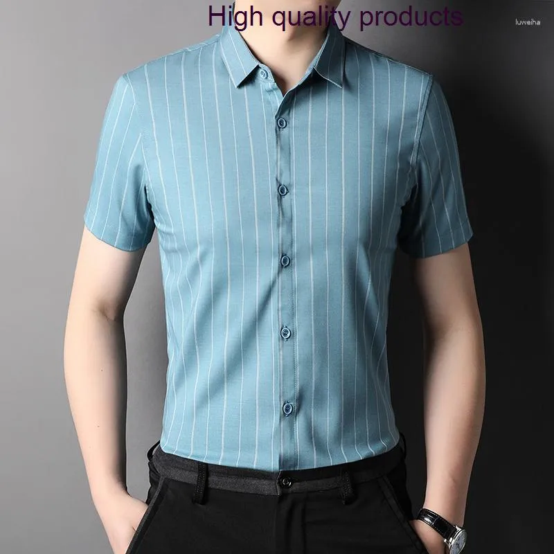 Men s Casual Shirts Summer Luxury Short Sleeve Striped Smart Male Dress Fashion Slim Fit Simple Man 3XL
